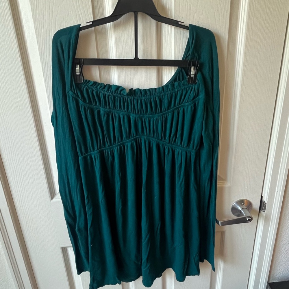 Turquoise blue Long sleeve babydoll top, Large